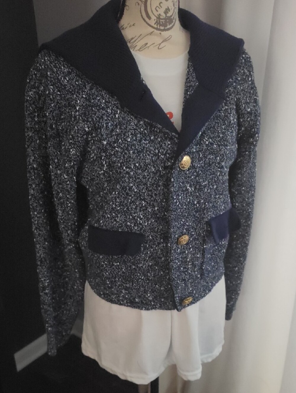 J. Crew - Marled Sailor Collar Cardigan in Navy Marl - Picture 2 of 5